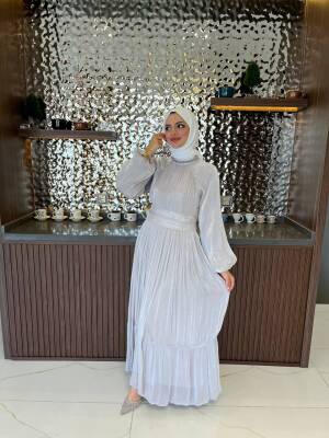 Kuşak Detaylı Boyunda Taş İşlemeli Abiye Elbise ELB16090 - 5