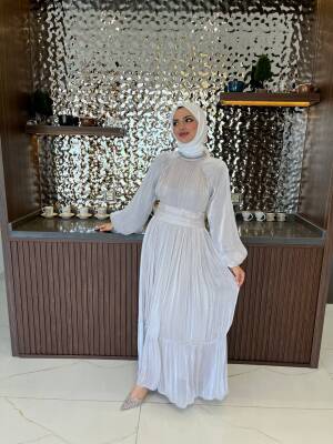 Kuşak Detaylı Boyunda Taş İşlemeli Abiye Elbise ELB16090 - 6