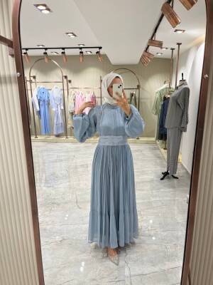 Kuşak Detaylı Boyunda Taş İşlemeli Abiye Elbise ELB16090 - 8