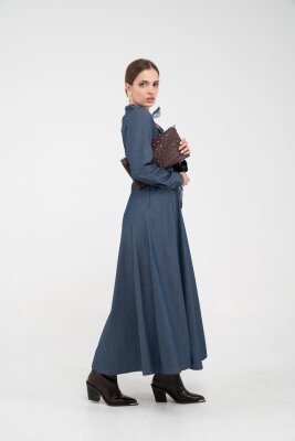 Kuşak Detaylı Denim Elbise K1733 - 5
