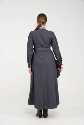 Kuşak Detaylı Denim Elbise K1733 - 12
