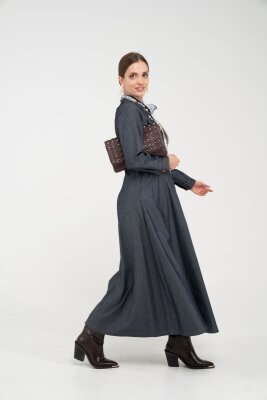 Kuşak Detaylı Denim Elbise K1733 - 13