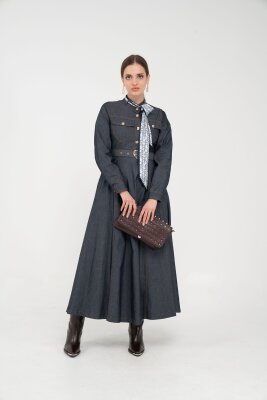 Kuşak Detaylı Denim Elbise K1733 - 10