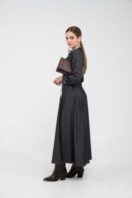 Kuşak Detaylı Denim Elbise K1733 - 18