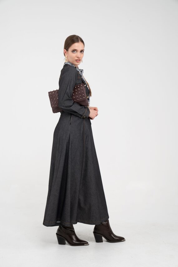 Kuşak Detaylı Denim Elbise K1733 - 20