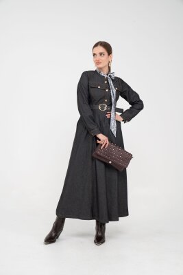 Kuşak Detaylı Denim Elbise K1733 - 22