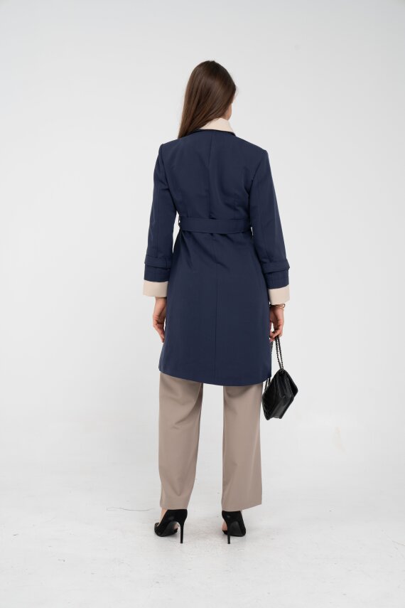 Kuşaklı Çift Düğmeli Kadın Trençkot 8063 - 9