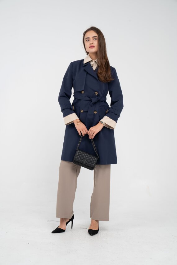 Kuşaklı Çift Düğmeli Kadın Trençkot 8063 - 5