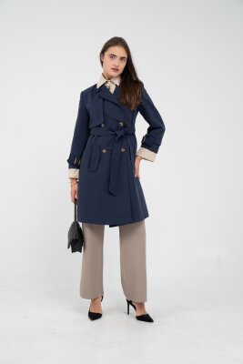 Kuşaklı Çift Düğmeli Kadın Trençkot 8063 - SASİLVA
