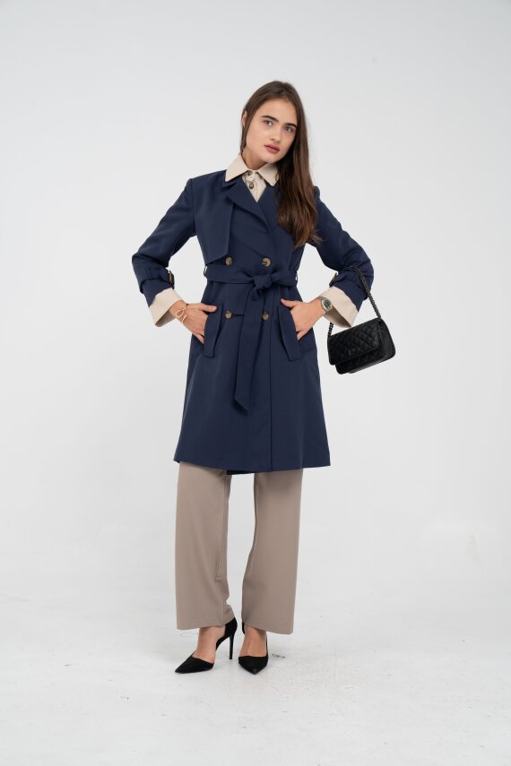 Kuşaklı Çift Düğmeli Kadın Trençkot 8063 - 3