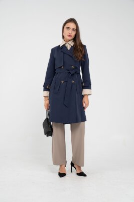 Kuşaklı Çift Düğmeli Kadın Trençkot 8063 - 4