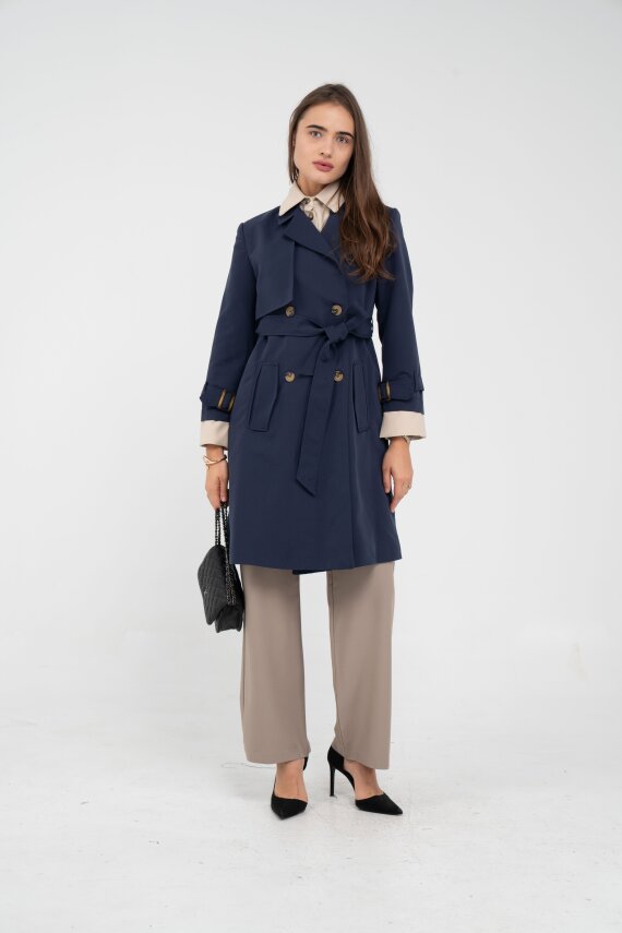 Kuşaklı Çift Düğmeli Kadın Trençkot 8063 - 4