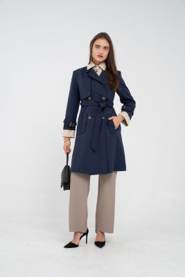 Kuşaklı Çift Düğmeli Kadın Trençkot 8063 - 6