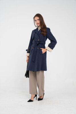 Kuşaklı Çift Düğmeli Kadın Trençkot 8063 - 7