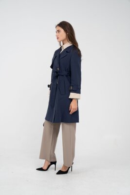 Kuşaklı Çift Düğmeli Kadın Trençkot 8063 - 8