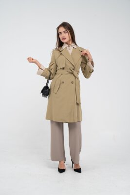 Kuşaklı Çift Düğmeli Kadın Trençkot 8063 - 10