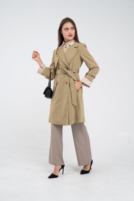 Kuşaklı Çift Düğmeli Kadın Trençkot 8063 - 11