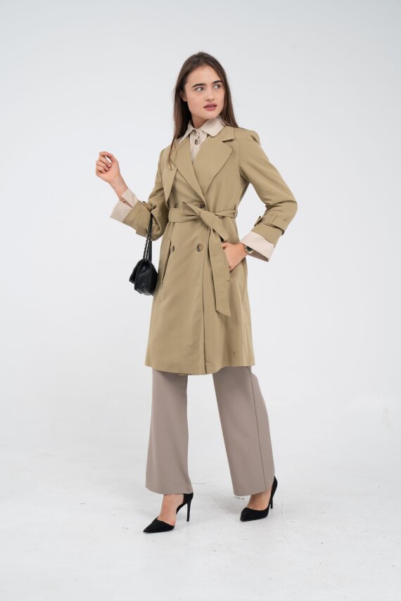 Kuşaklı Çift Düğmeli Kadın Trençkot 8063 - 11