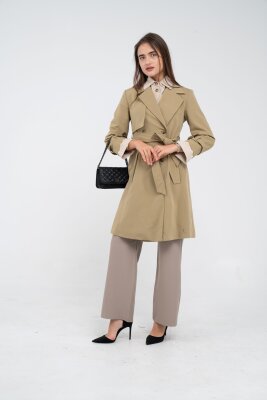 Kuşaklı Çift Düğmeli Kadın Trençkot 8063 - 12