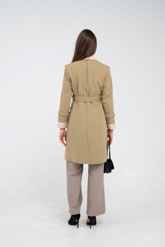 Kuşaklı Çift Düğmeli Kadın Trençkot 8063 - 18