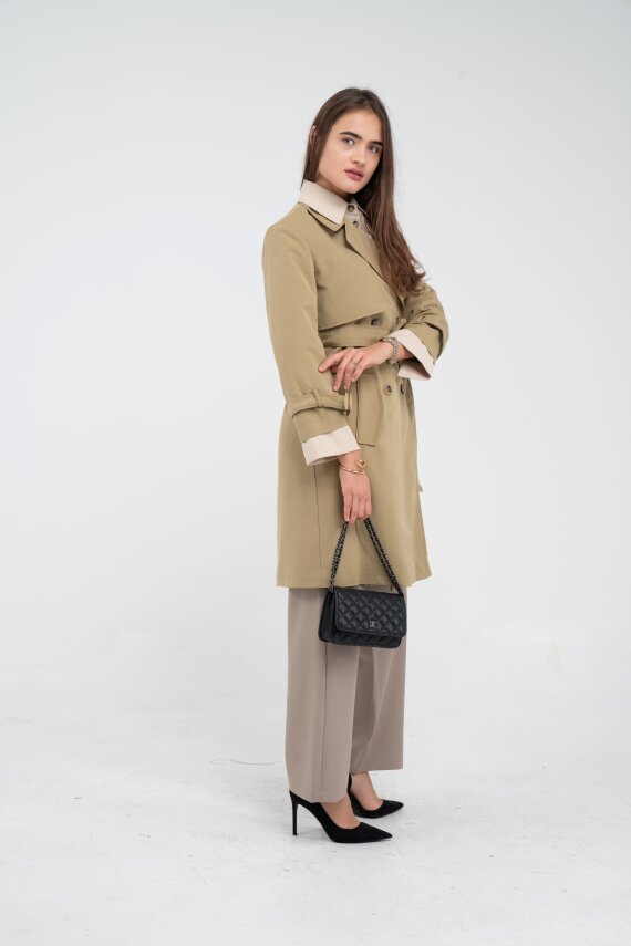 Kuşaklı Çift Düğmeli Kadın Trençkot 8063 - 14