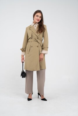 Kuşaklı Çift Düğmeli Kadın Trençkot 8063 - 15