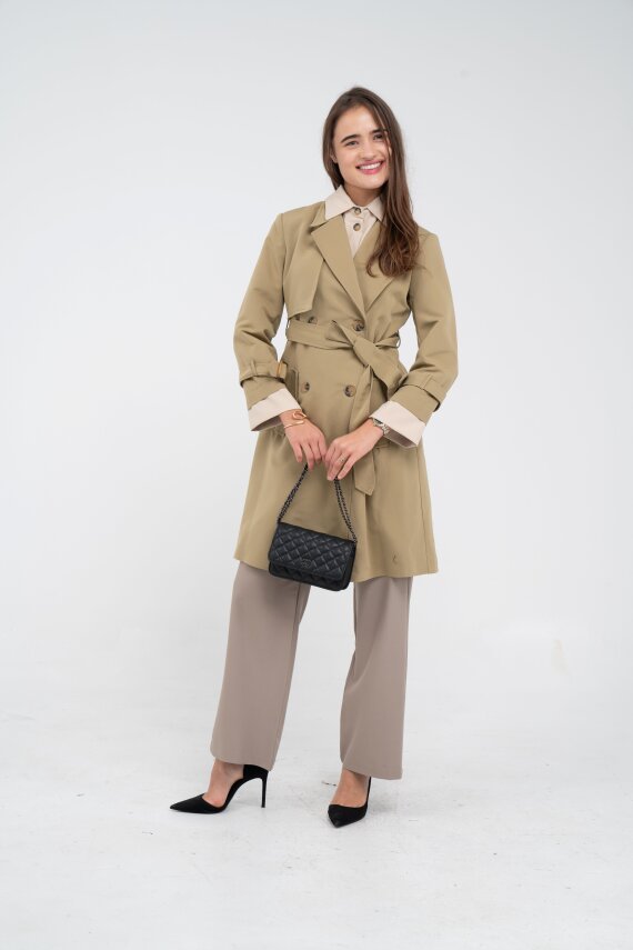 Kuşaklı Çift Düğmeli Kadın Trençkot 8063 - 16
