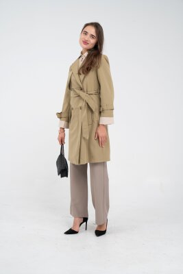 Kuşaklı Çift Düğmeli Kadın Trençkot 8063 - 17