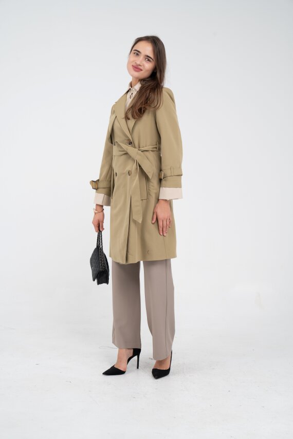 Kuşaklı Çift Düğmeli Kadın Trençkot 8063 - 17
