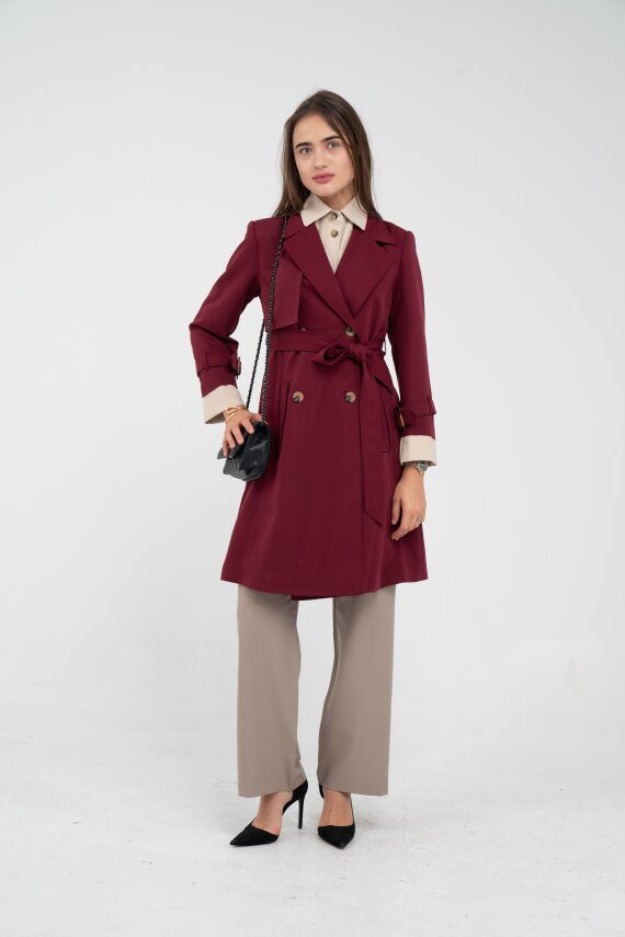 Kuşaklı Çift Düğmeli Kadın Trençkot 8063 - 19