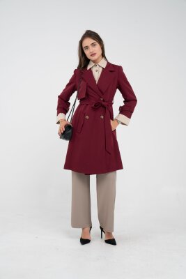 Kuşaklı Çift Düğmeli Kadın Trençkot 8063 - 20
