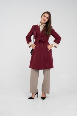 Kuşaklı Çift Düğmeli Kadın Trençkot 8063 - 24