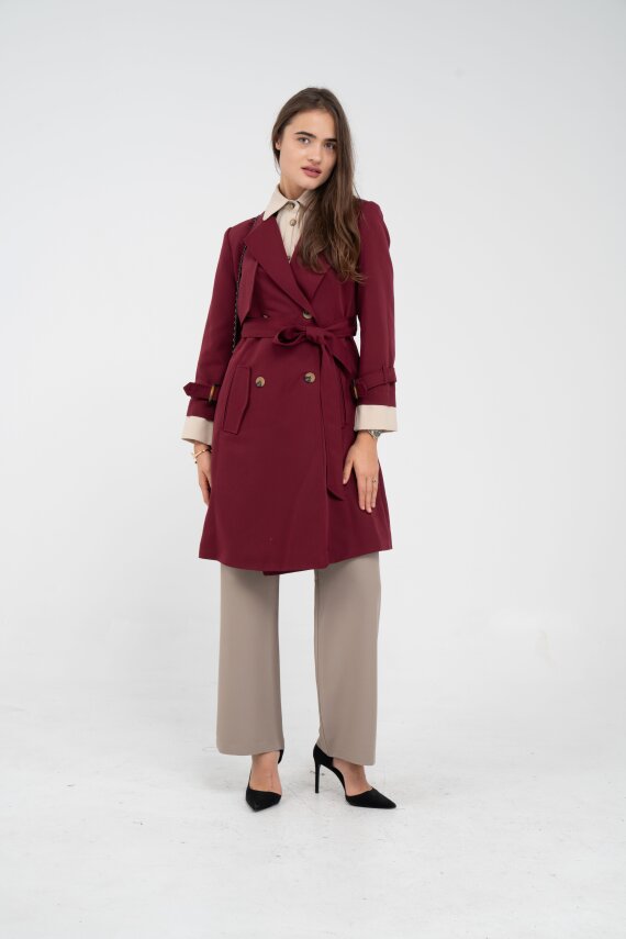 Kuşaklı Çift Düğmeli Kadın Trençkot 8063 - 25