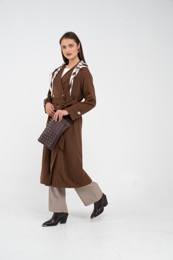 Kuşaklı Çift Düğmeli Kadın Trençkot 8086 - 1