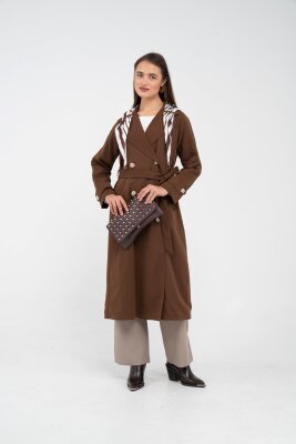 Kuşaklı Çift Düğmeli Kadın Trençkot 8086 - 2