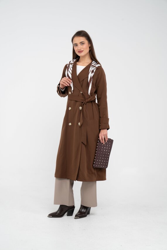 Kuşaklı Çift Düğmeli Kadın Trençkot 8086 - 4