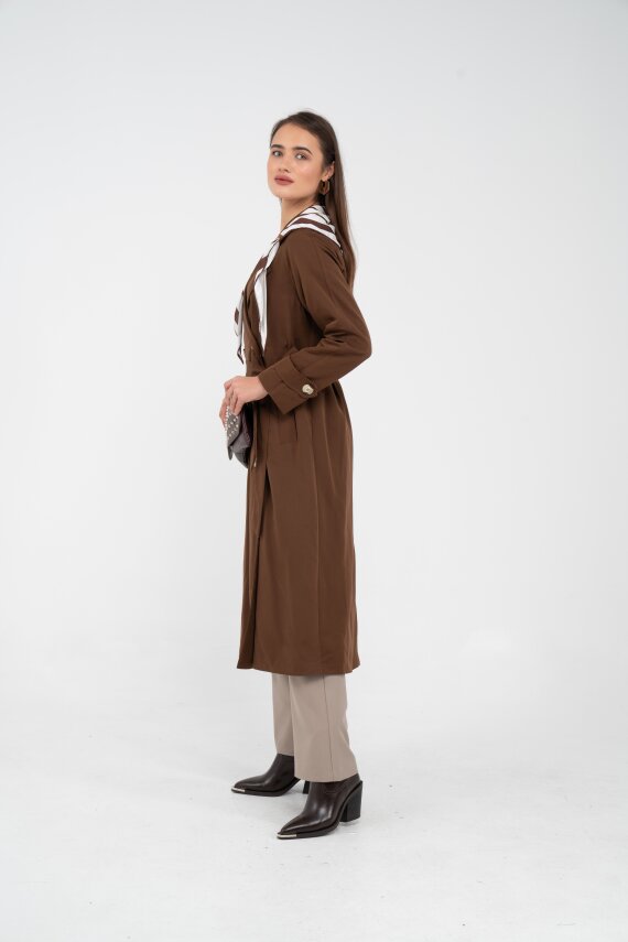 Kuşaklı Çift Düğmeli Kadın Trençkot 8086 - 5