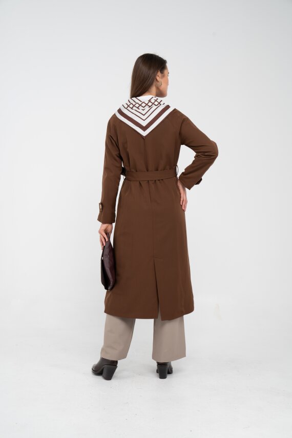 Kuşaklı Çift Düğmeli Kadın Trençkot 8086 - 8