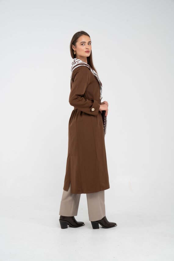 Kuşaklı Çift Düğmeli Kadın Trençkot 8086 - 6