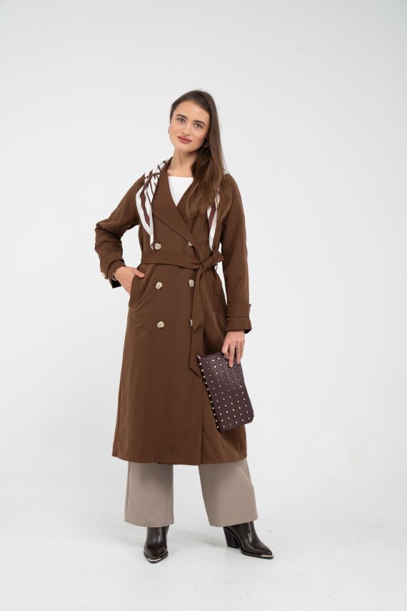 Kuşaklı Çift Düğmeli Kadın Trençkot 8086 - 7