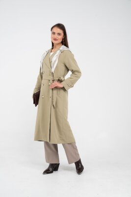 Kuşaklı Çift Düğmeli Kadın Trençkot 8086 - 9