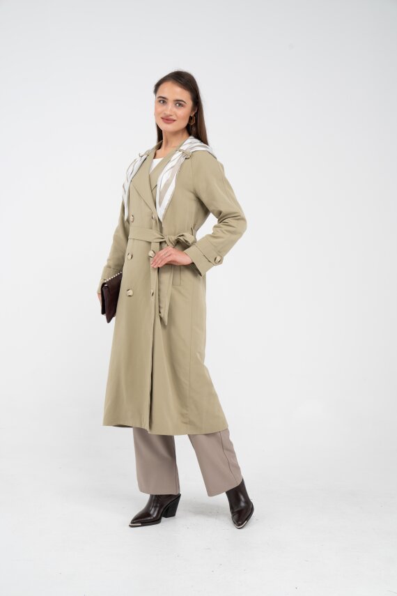 Kuşaklı Çift Düğmeli Kadın Trençkot 8086 - 9