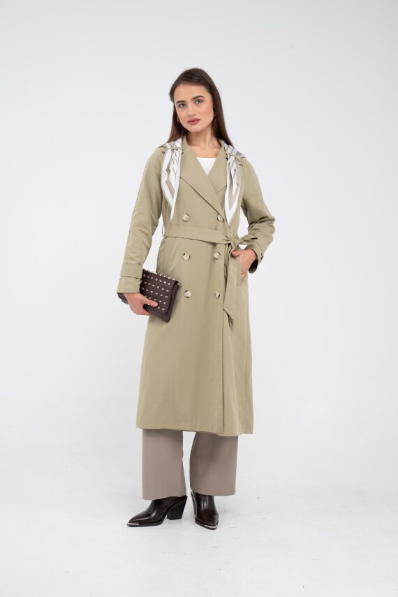 Kuşaklı Çift Düğmeli Kadın Trençkot 8086 - 10