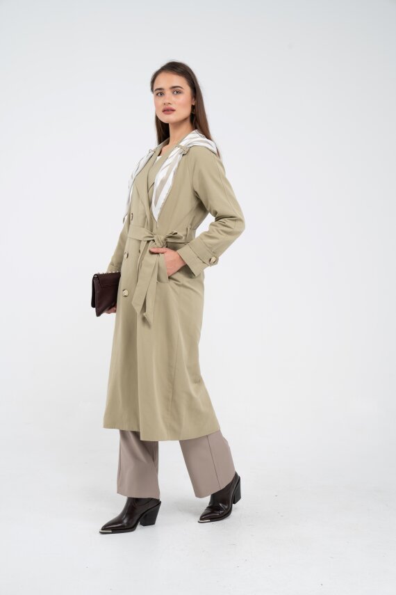 Kuşaklı Çift Düğmeli Kadın Trençkot 8086 - 12