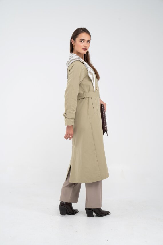 Kuşaklı Çift Düğmeli Kadın Trençkot 8086 - 14