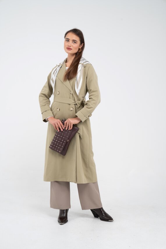 Kuşaklı Çift Düğmeli Kadın Trençkot 8086 - 15