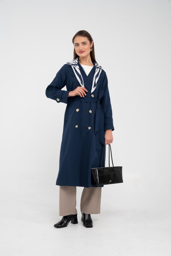 Kuşaklı Çift Düğmeli Kadın Trençkot 8086 - 17