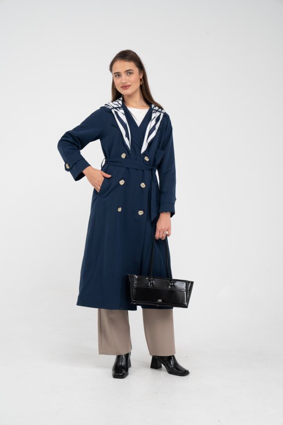 Kuşaklı Çift Düğmeli Kadın Trençkot 8086 - 19