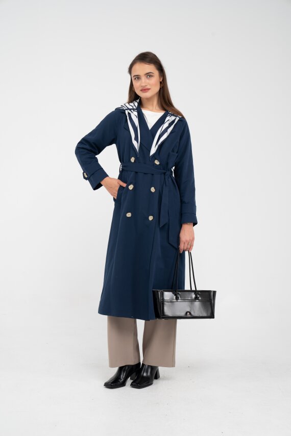 Kuşaklı Çift Düğmeli Kadın Trençkot 8086 - 20