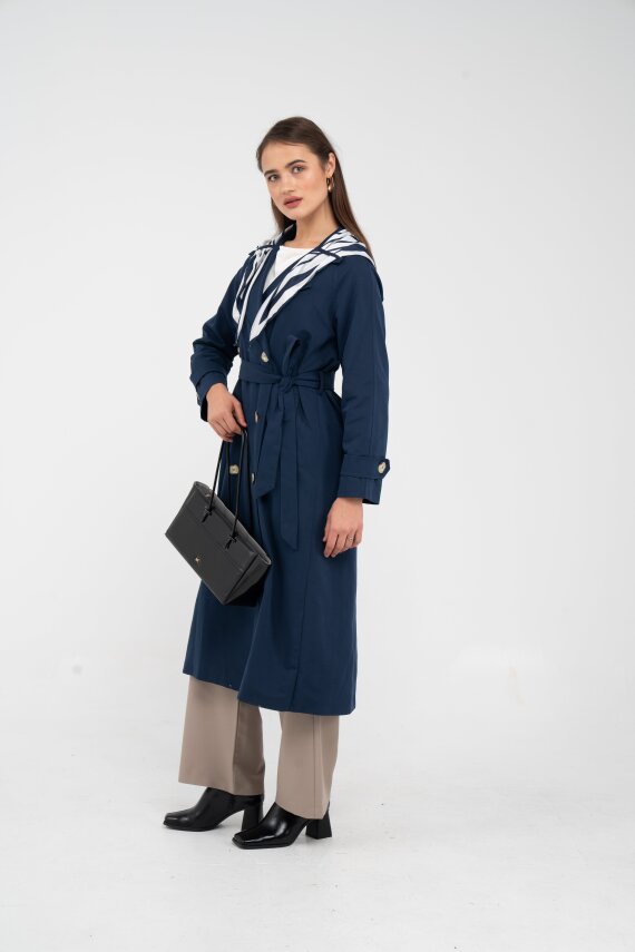 Kuşaklı Çift Düğmeli Kadın Trençkot 8086 - 22